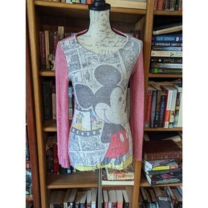 Disney Mickey Mouse crochet sequin sz s crew neck sweater